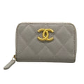 Chanel Coin Case Quilted Light Gray Gold Zip Around