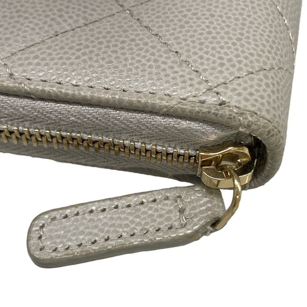Chanel Coin Case Quilted Light Gray Gold Zip Around — view 9