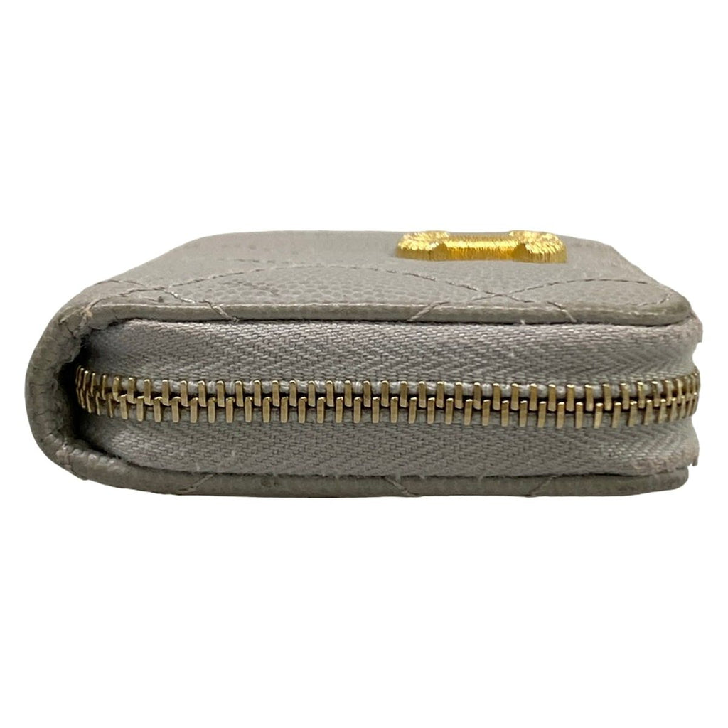 Chanel Coin Case Quilted Light Gray Gold Zip Around — view 7