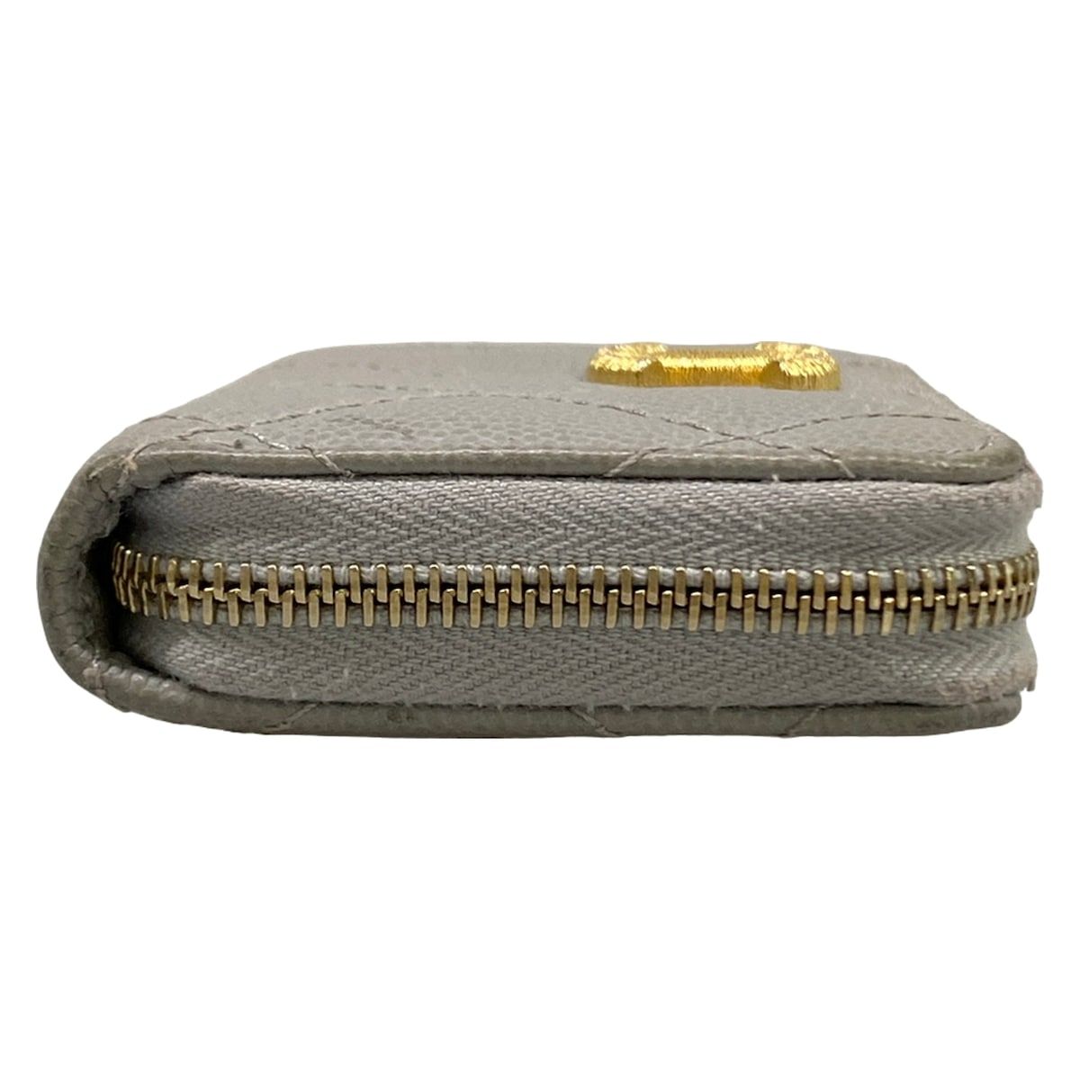 Chanel Coin Case Quilted Light Gray Gold Zip Around — view 7