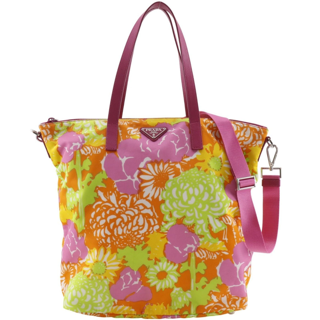 Prada 2-Way Shoulder Floral Nylon Pink Tote