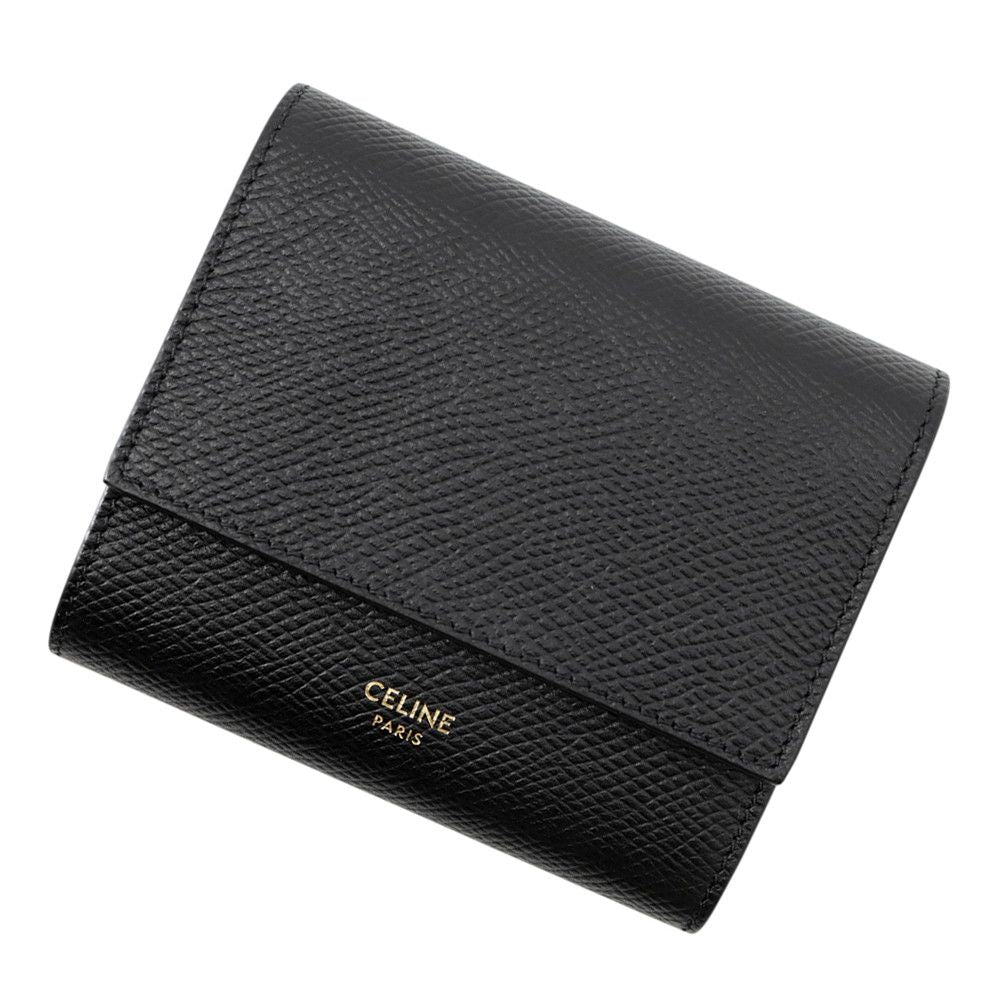 Celine Trifold Wallet Small Leather Folding Black