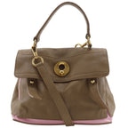 Saint Laurent 2-Way Shoulder Leather Canvas Brown Pink Handbag