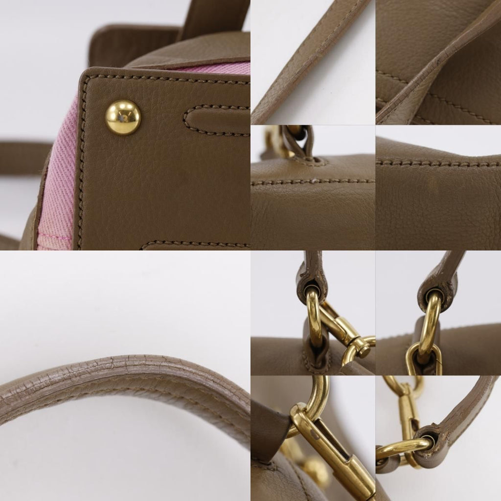 Saint Laurent 2-Way Shoulder Leather Canvas Brown Pink Handbag — view 9