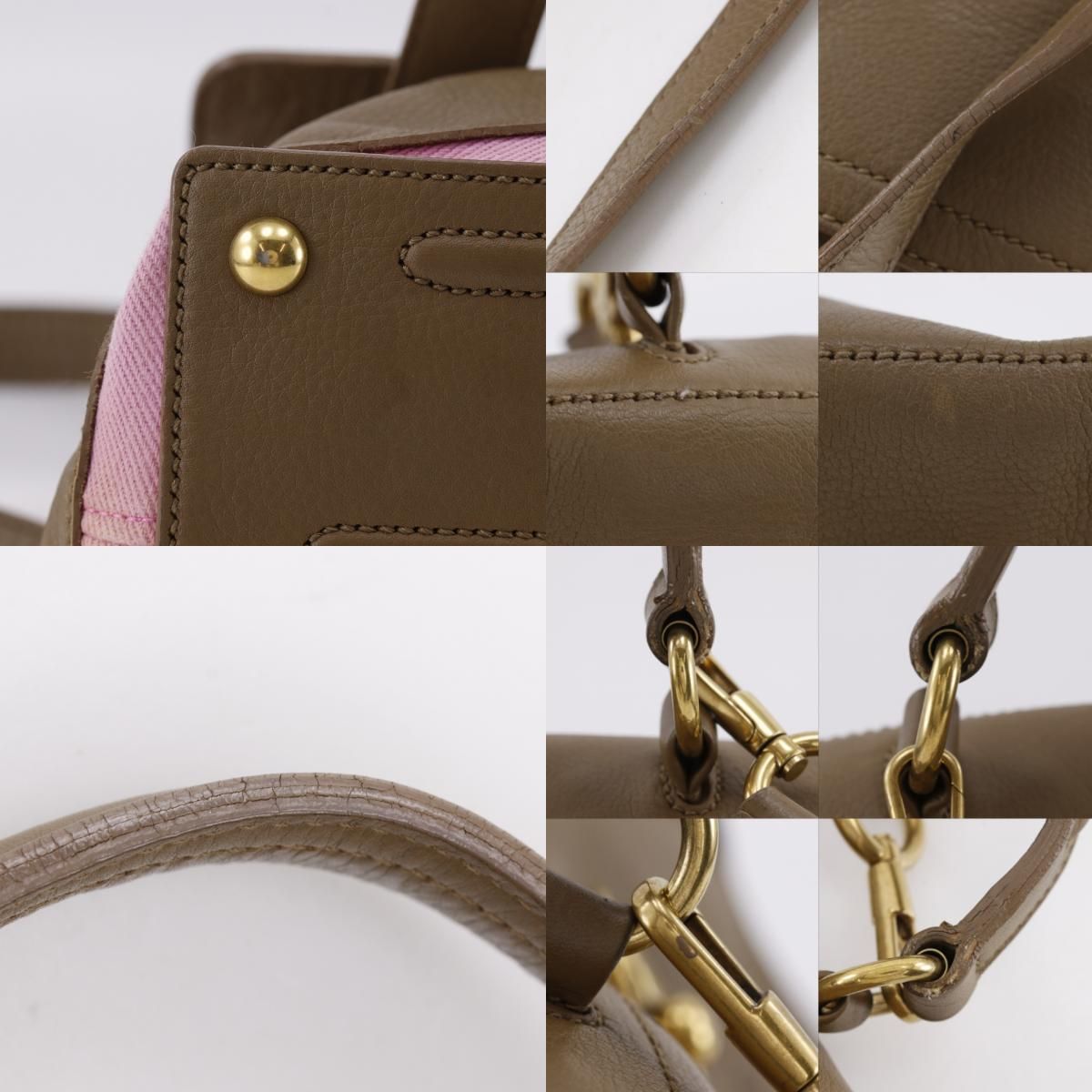 Saint Laurent 2-Way Shoulder Leather Canvas Brown Pink Handbag — view 9