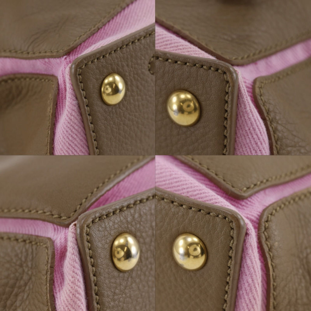 Saint Laurent 2-Way Shoulder Leather Canvas Brown Pink Handbag — view 4