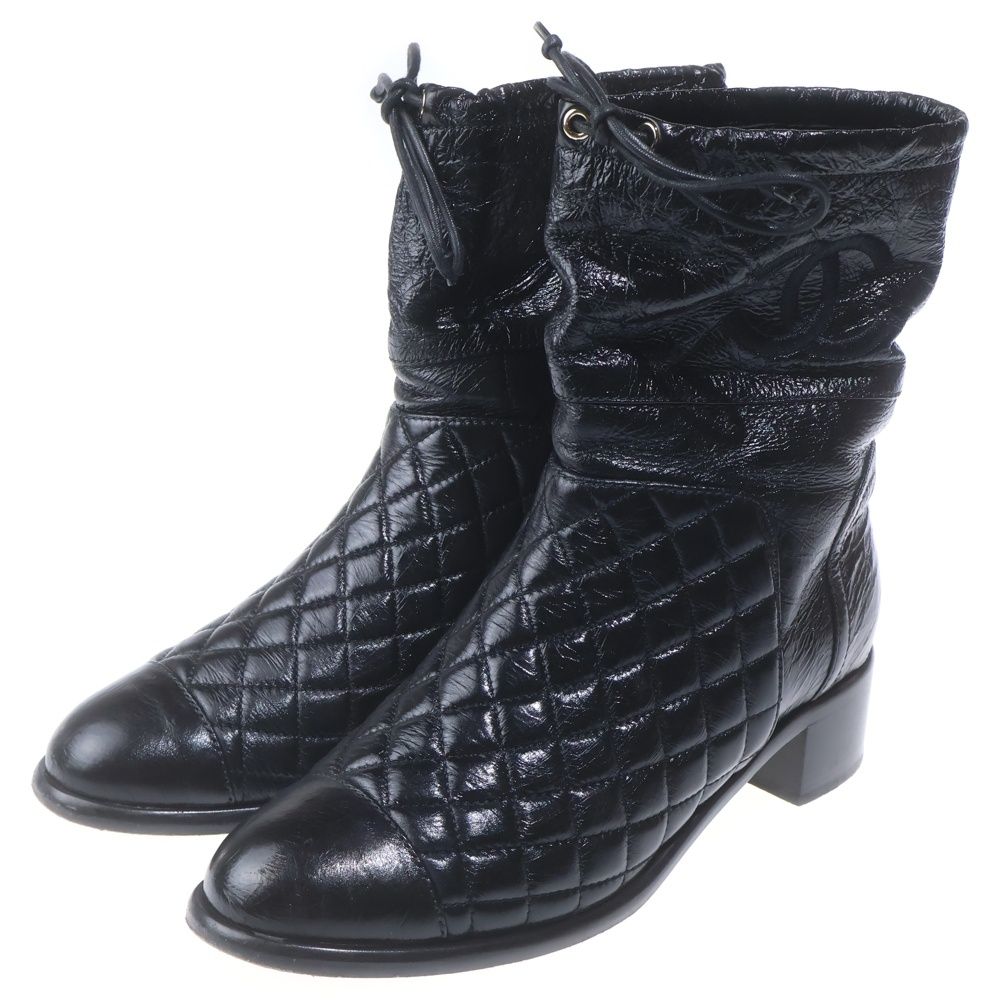 Chanel Quilted CC Logo Leather Short Boots Black 37 1 2C — view 2