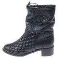 Chanel Quilted CC Logo Leather Short Boots Black 37 1 2C