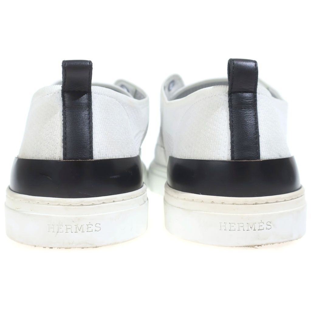 Hermes Deep Low Cut Logo Leather Fabric Shoes White — view 3
