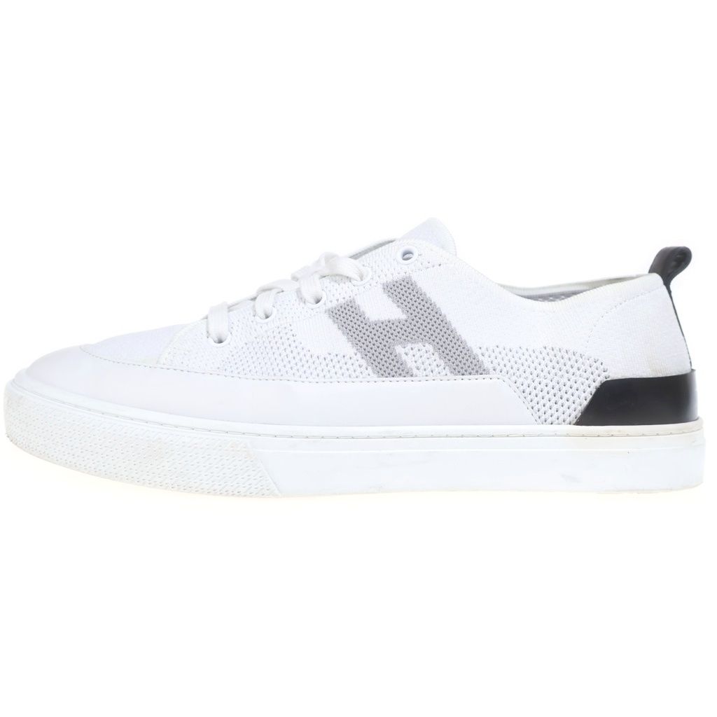 Hermes Deep Low Cut Logo Leather Fabric Shoes White