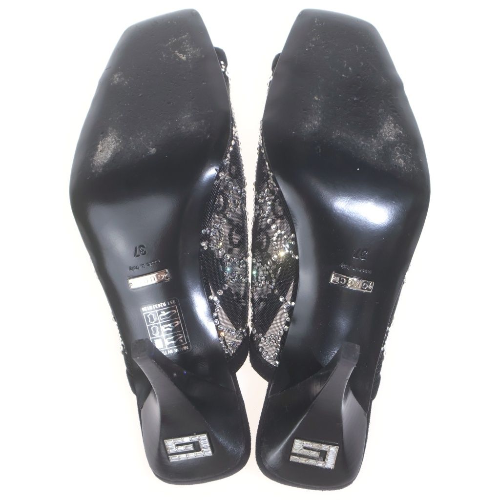 Gucci GG 90 Bijou Trim Pin Heels Mesh Sandals Crystal Black — view 5