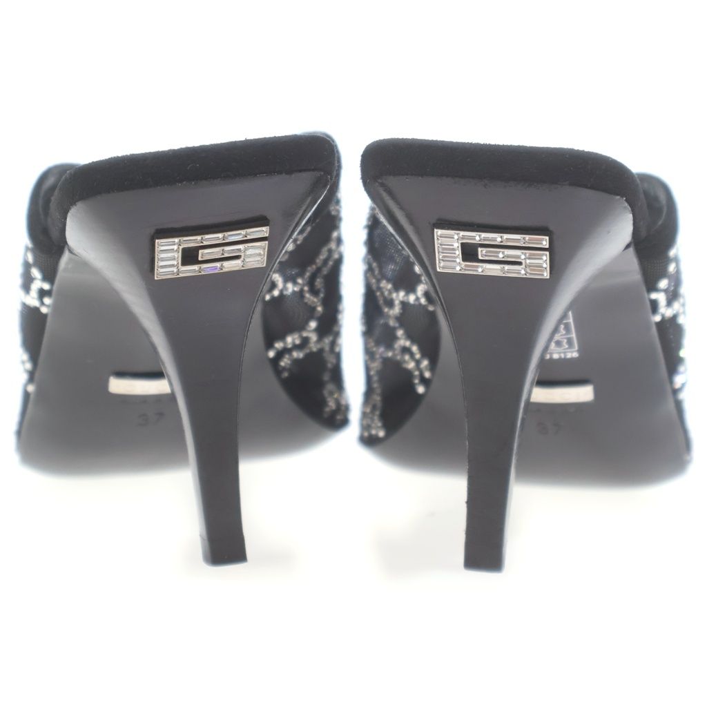 Gucci GG 90 Bijou Trim Pin Heels Mesh Sandals Crystal Black — view 3