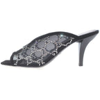 Gucci GG 90 Bijou Trim Pin Heels Mesh Sandals Crystal Black