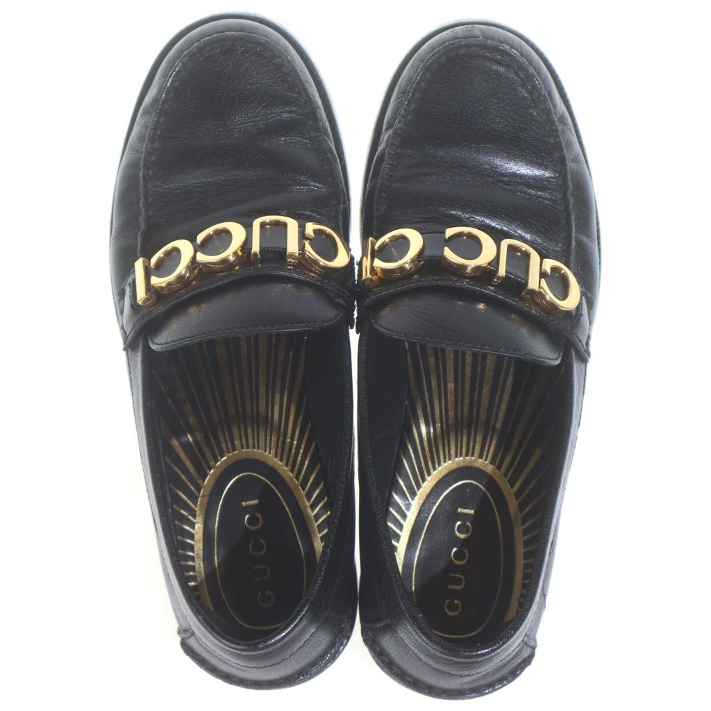Gucci Logo Metal Leather Loafers Black — view 4