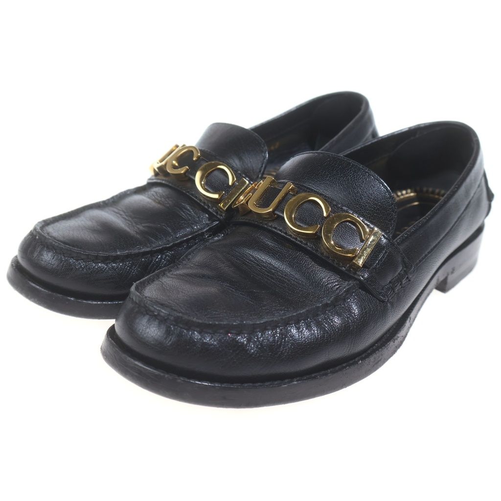 Gucci Logo Metal Leather Loafers Black — view 2