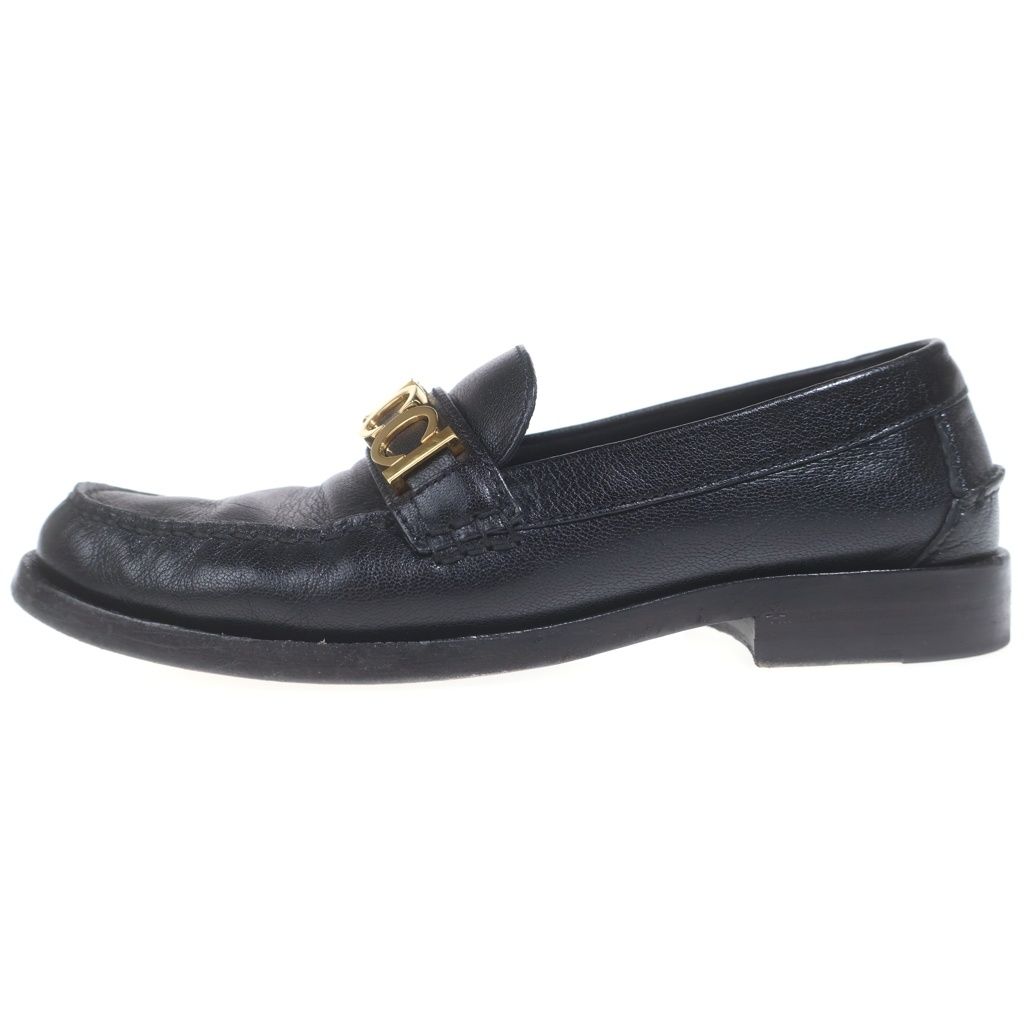 Gucci Logo Metal Leather Loafers Black