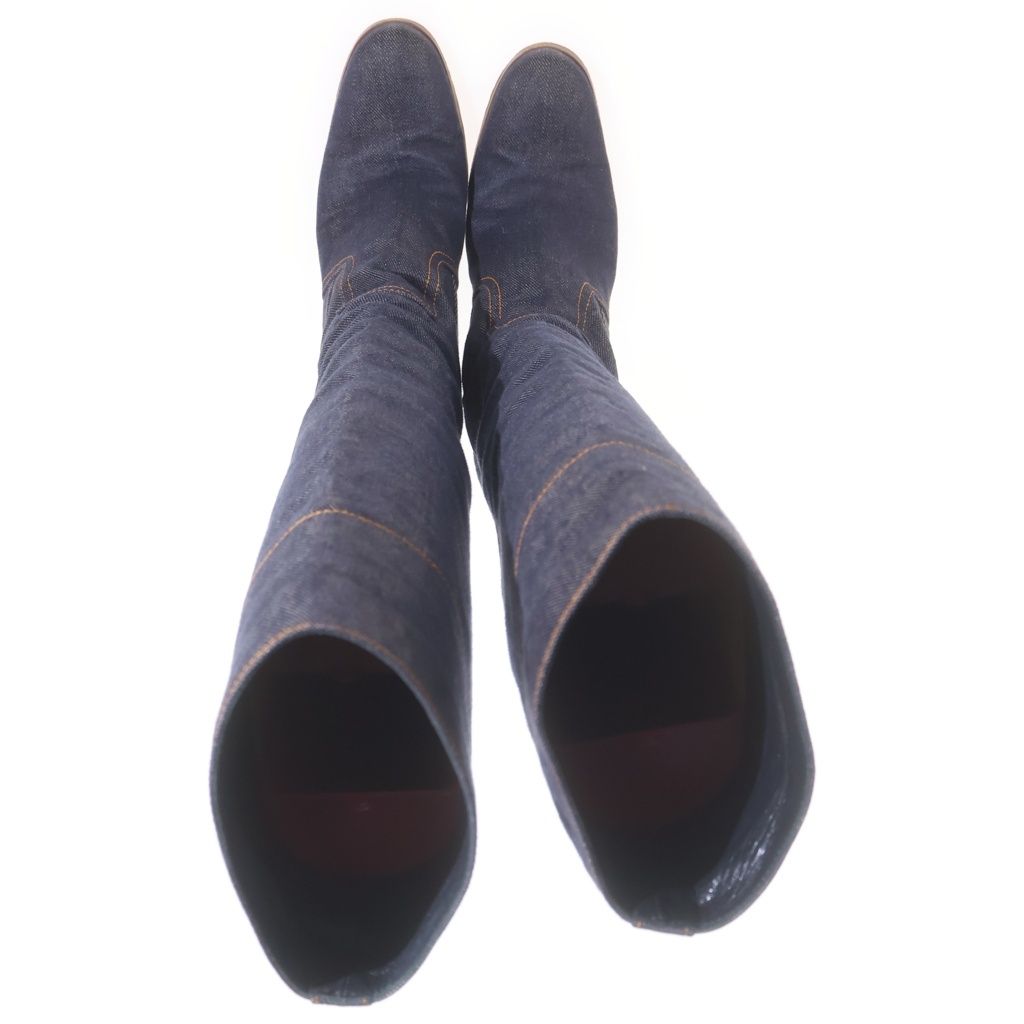 Hermes Indigo Denim Long Boots Navy Blue — view 4