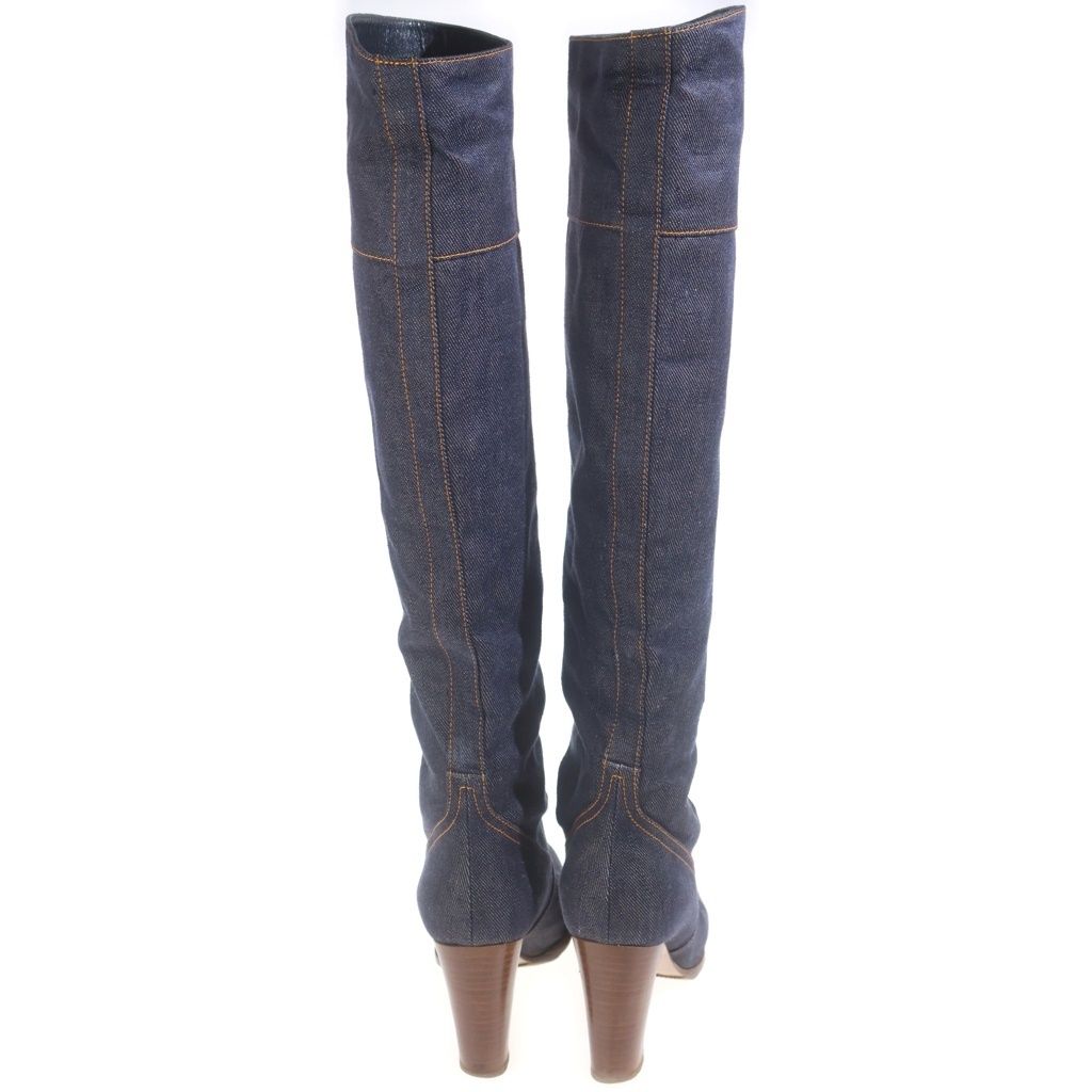 Hermes Indigo Denim Long Boots Navy Blue — view 3