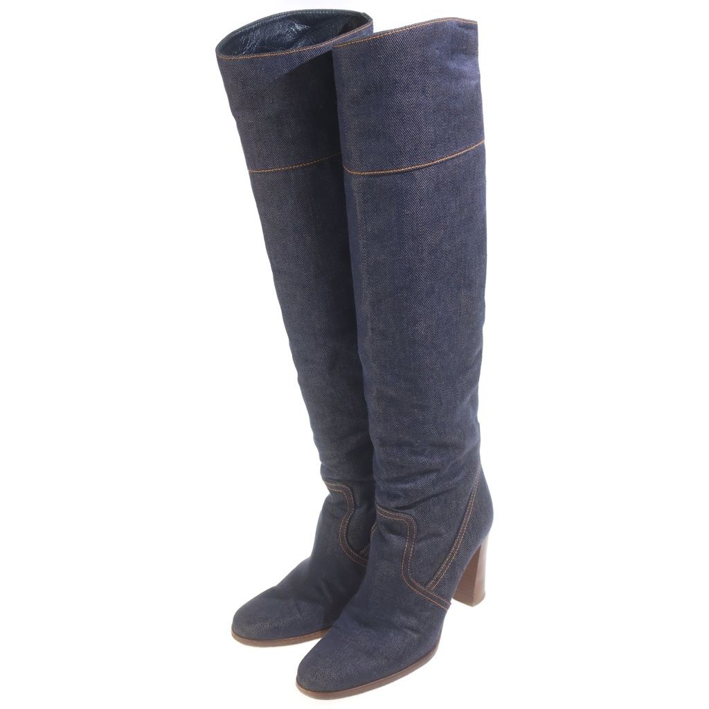 Hermes Indigo Denim Long Boots Navy Blue — view 2