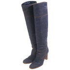 Hermes Indigo Denim Long Boots Navy Blue — view 2