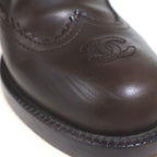 Chanel CC Logo Tweed Cut Replacement Leather Lace Up Zip Long Boots Shoes Brown — view 6