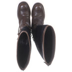 Chanel CC Logo Tweed Cut Replacement Leather Lace Up Zip Long Boots Shoes Brown — view 4
