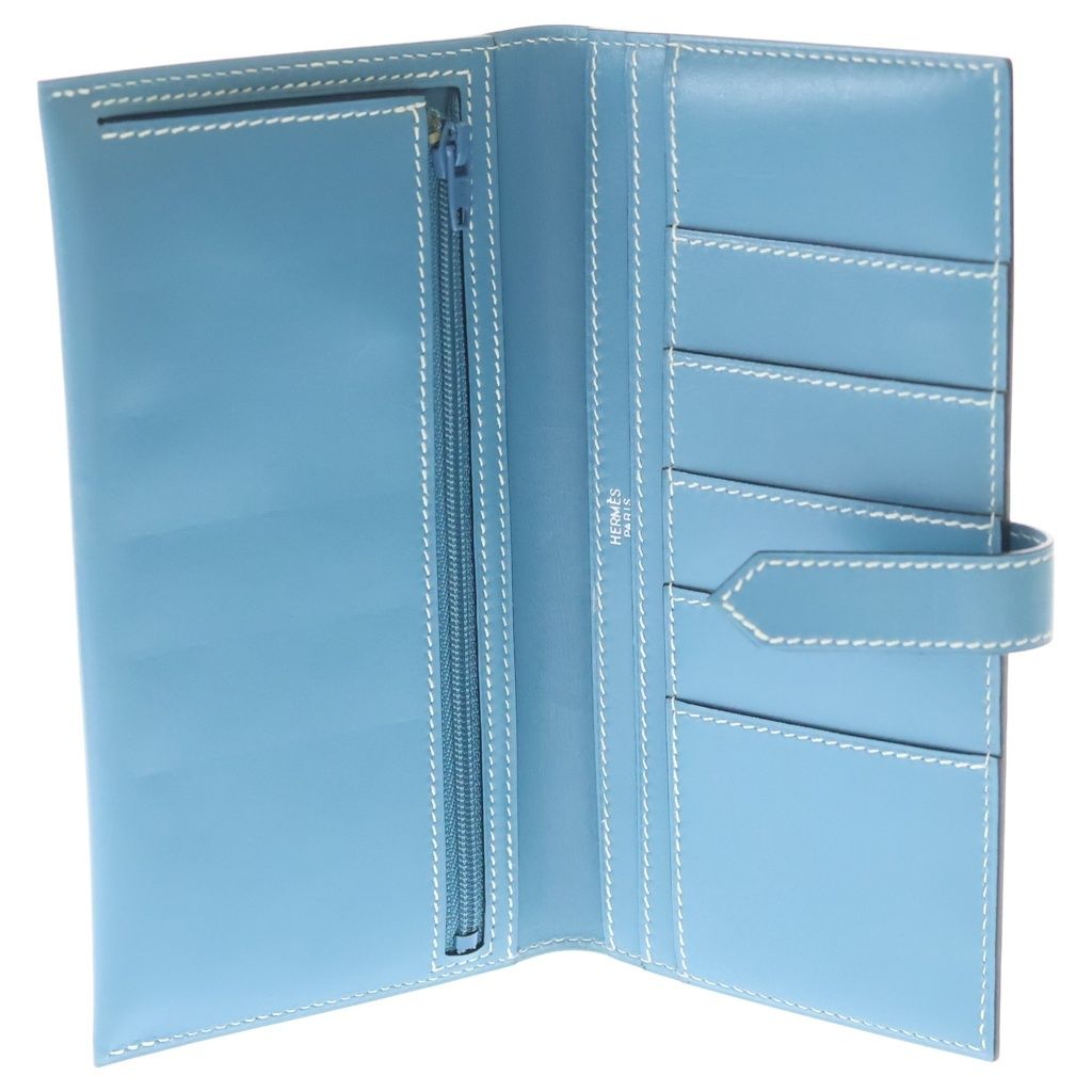 Hermes Bearn Classic Blue Jean Chevre Wallet Card Case Leather Silver — view 4