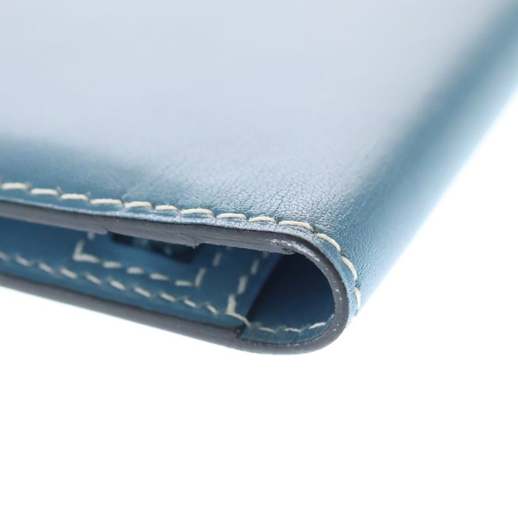 Hermes Bearn Classic Blue Jean Chevre Wallet Card Case Leather Silver — view 5
