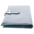 Hermes Bearn Classic Blue Jean Chevre Wallet Card Case Leather Silver — view 3