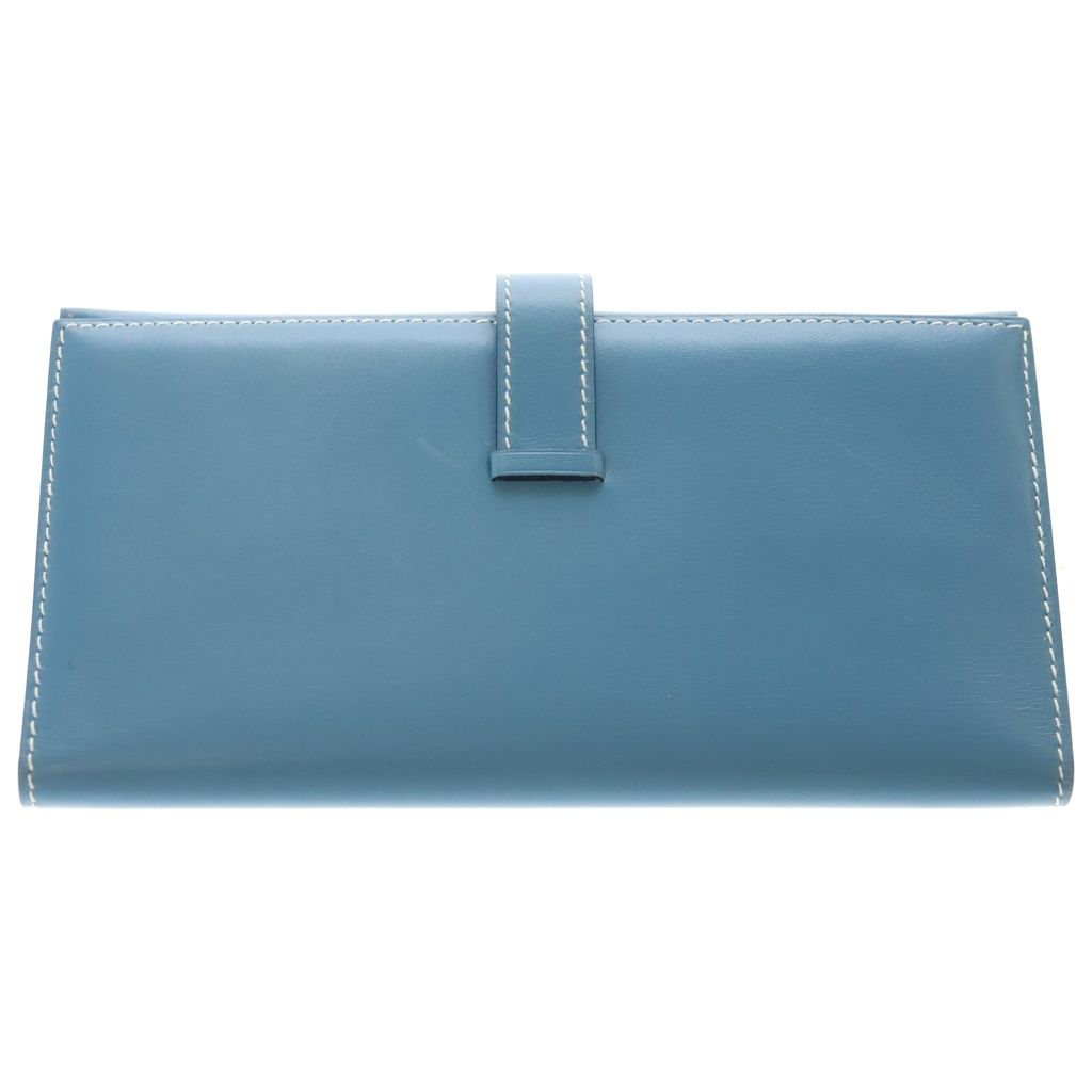 Hermes Bearn Classic Blue Jean Chevre Wallet Card Case Leather Silver — view 2
