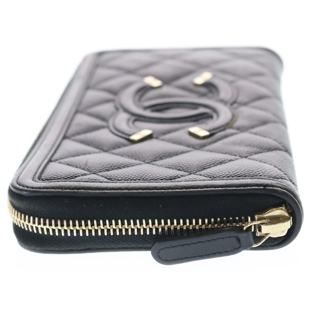 Chanel CC Filigree Zip Around Wallet Black Leather Gold — view 3