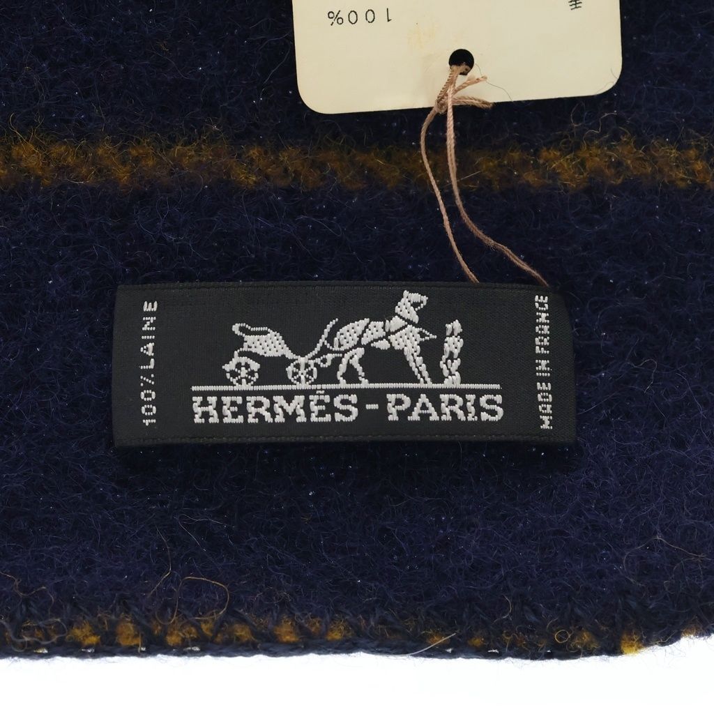 Hermes Echarpe Rocabar Wool Scarf Shawl Navy Yellow — view 4