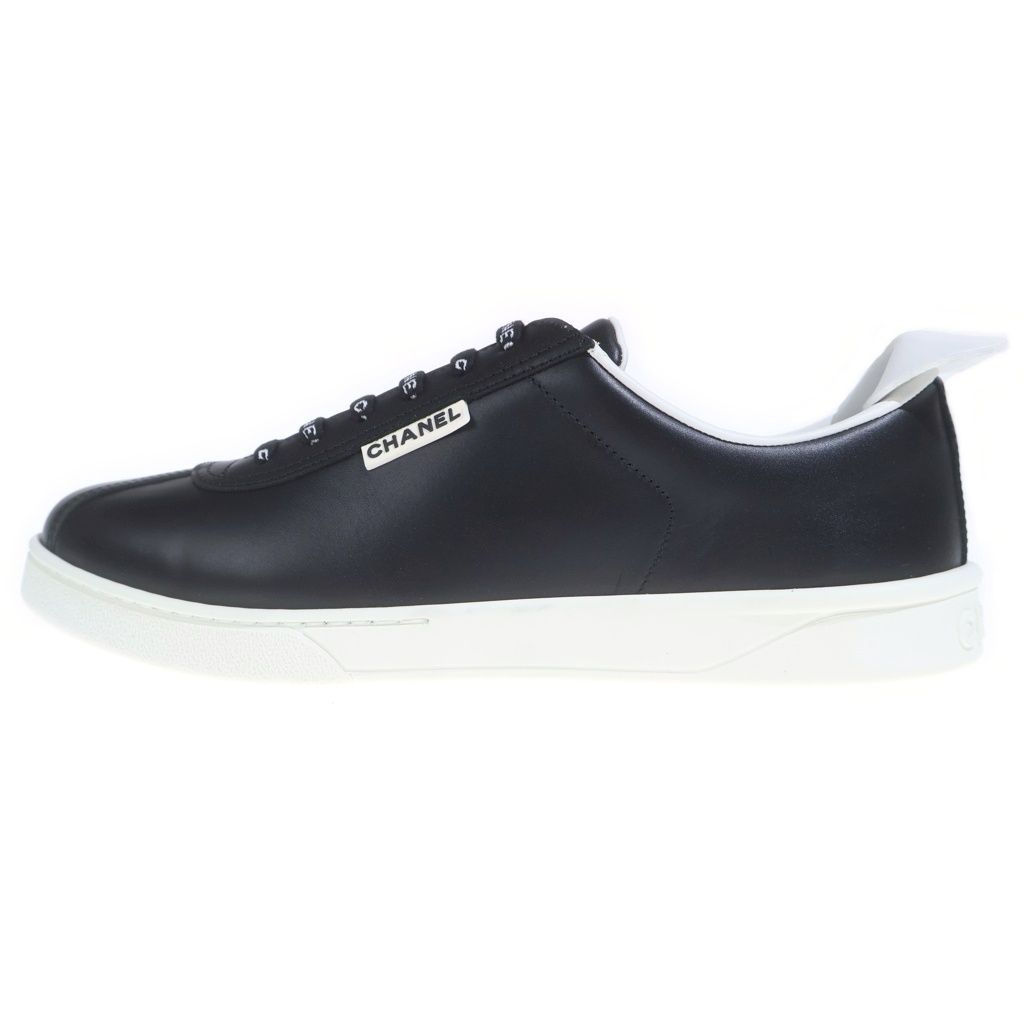 Chanel Logo Leather Low Cut Sneakers Black