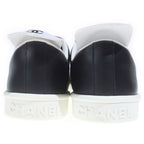 Chanel Logo Leather Low Cut Sneakers Black — view 3