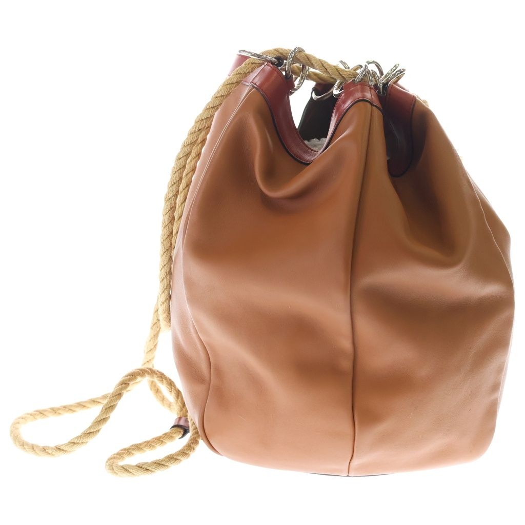 Loewe Bucket Straw Tote Brown Orange Leather Silver — view 3