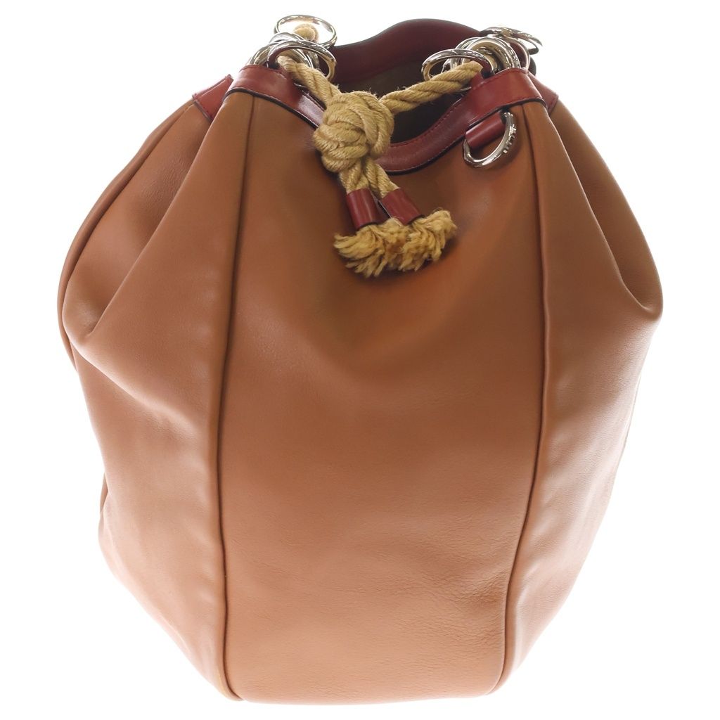 Loewe Bucket Straw Tote Brown Orange Leather Silver