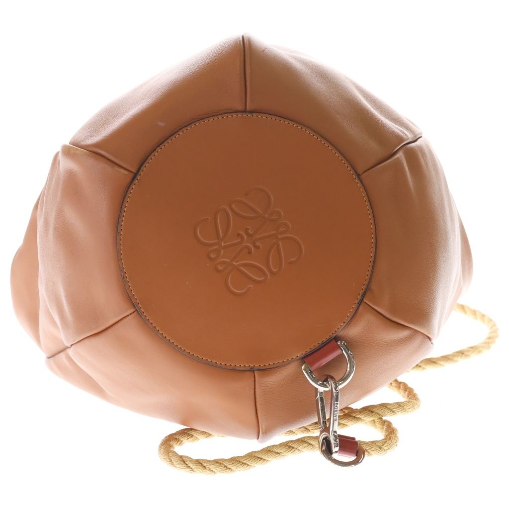 Loewe Bucket Straw Tote Brown Orange Leather Silver — view 4