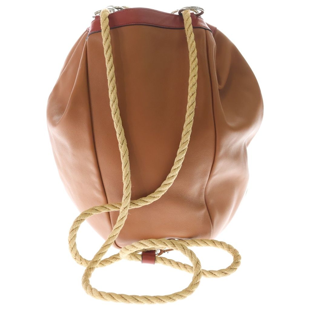 Loewe Bucket Straw Tote Brown Orange Leather Silver — view 2