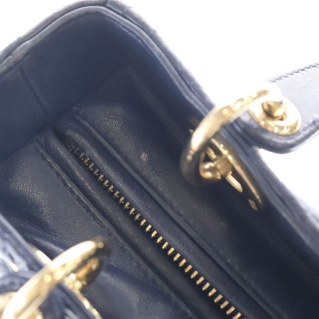Dior Monsieur Lady Leather Cannage Gold Handbag Navy Blue — view 9