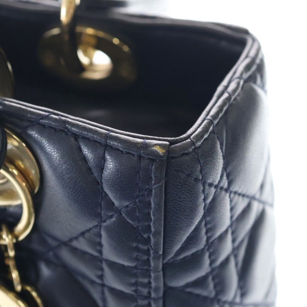 Dior Monsieur Lady Leather Cannage Gold Handbag Navy Blue — view 8