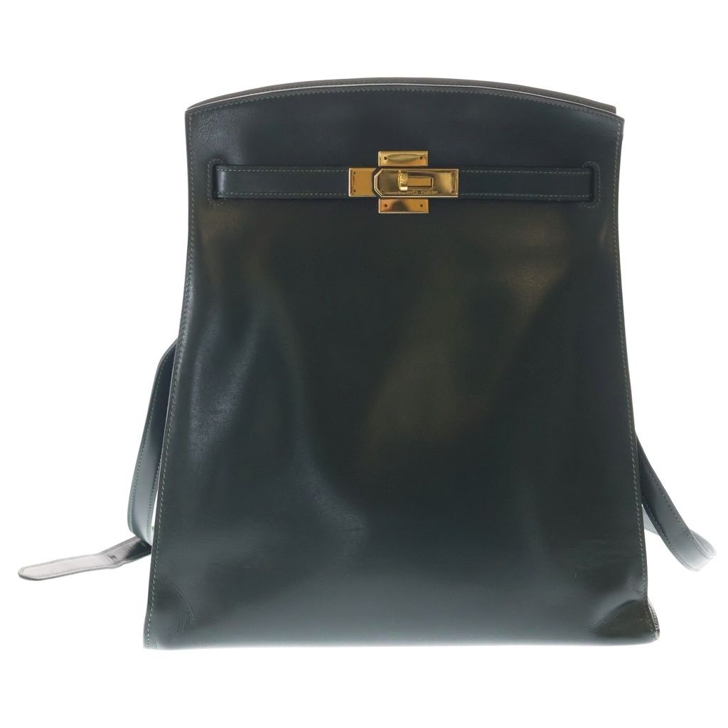 Hermes Kelly Sports GM Box Calf Gold Shoulder Bag Green
