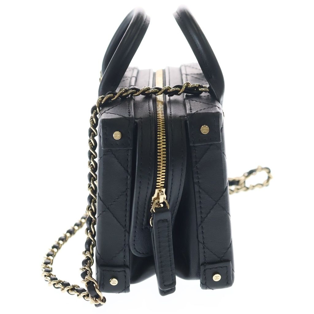 Chanel Quilted Small Vanity CC Logo Lambskin Gold 2-Way Chain Shoulder Bag Black — view 3