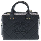 Chanel Quilted Small Vanity CC Logo Lambskin Gold 2-Way Chain Shoulder Bag Black