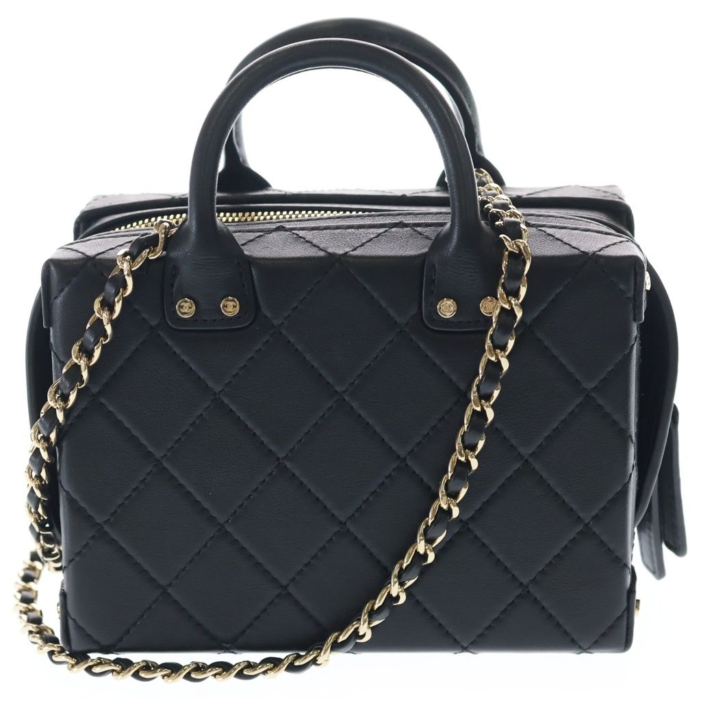 Chanel Quilted Small Vanity CC Logo Lambskin Gold 2-Way Chain Shoulder Bag Black — view 2