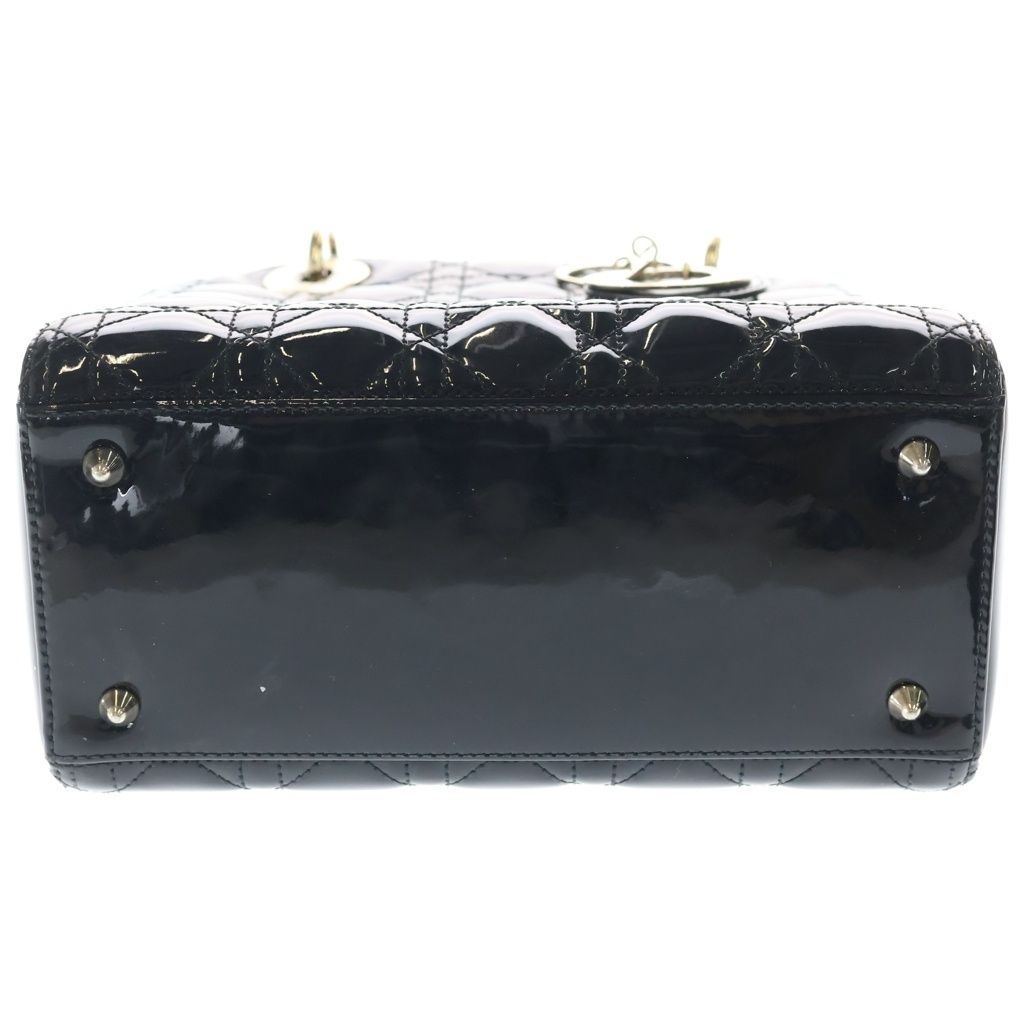 Dior Lady Cannage Patent Leather Gold 2-Way Shoulder Bag Black — view 4