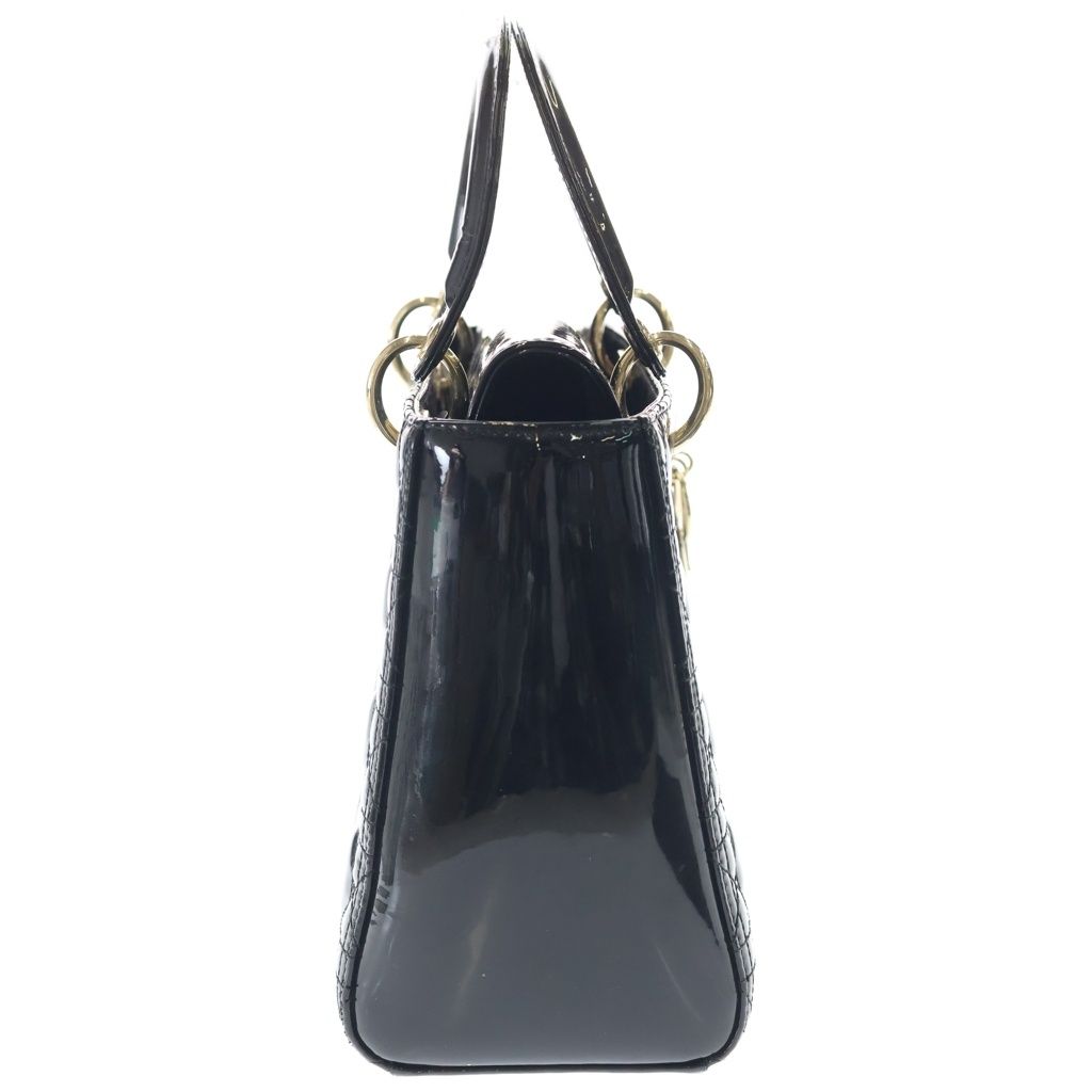 Dior Lady Cannage Patent Leather Gold 2-Way Shoulder Bag Black — view 3