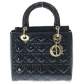 Dior Lady Cannage Patent Leather Gold 2-Way Shoulder Bag Black