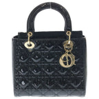 Dior Lady Cannage Patent Leather Gold 2-Way Shoulder Bag Black