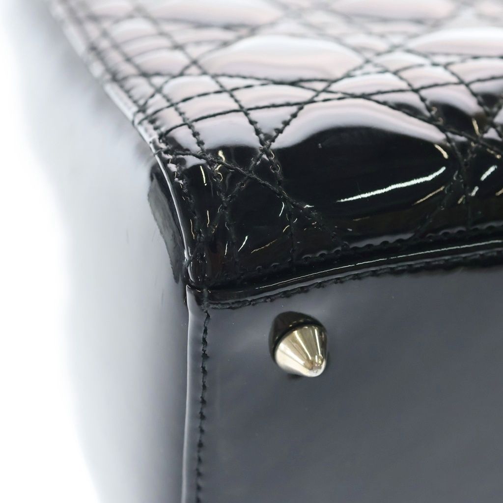 Dior Lady Cannage Patent Leather Gold 2-Way Shoulder Bag Black — view 5