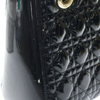 Dior Lady Cannage Patent Leather Gold 2-Way Shoulder Bag Black — view 7
